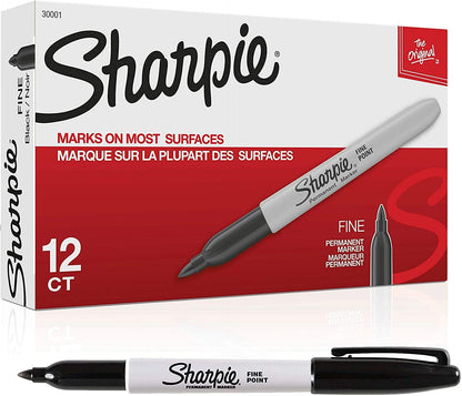 Sharpie Permanent Markers Black Fine Point 12 Count